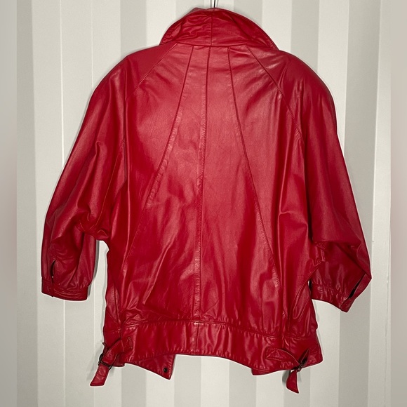 Y2K Vintage 80s Gino Di Giorgio Red Leather Batwing Jacket - Picture 7 of 10